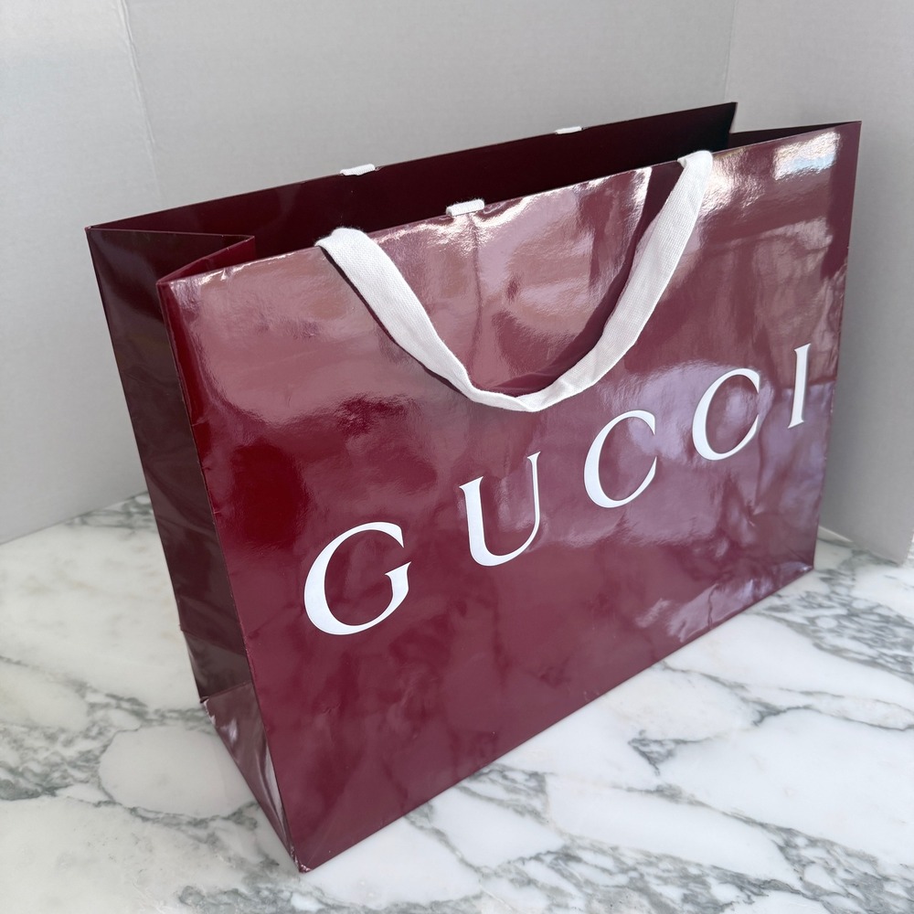 Gucci Large Glossy Burgundy Paper Shopping Bag Luxury Boutique Tote19"x!4"x6"